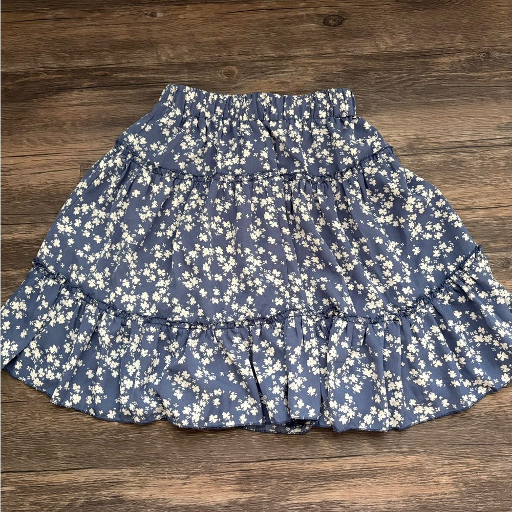 ROMWE Blue and White Tiered Midi Skirt